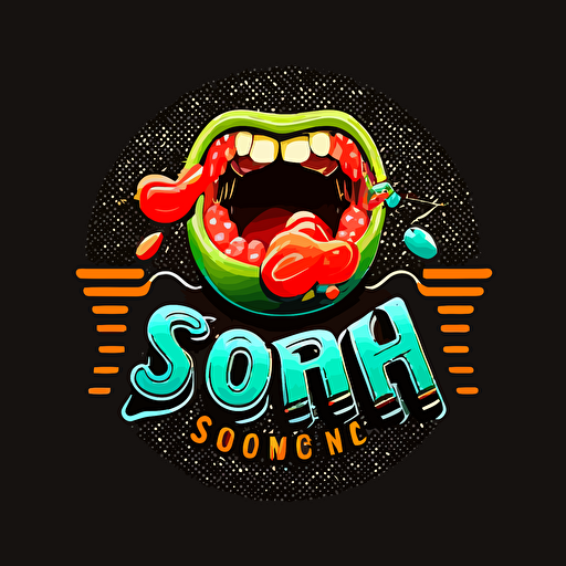 Create logo , elements to insert , camera , lips eating a tasty sweet , hold scool style , creative , modern , vector