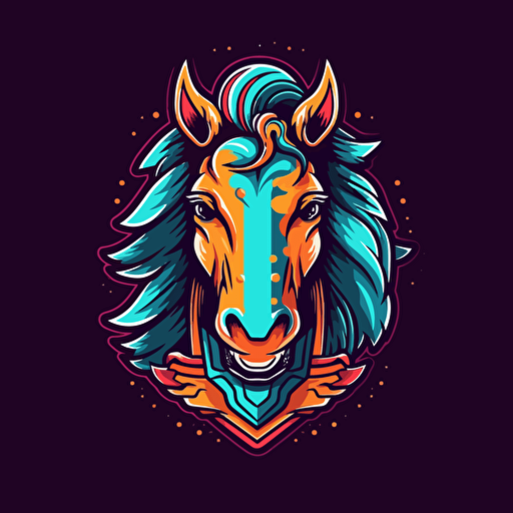 esports Mini horse logo, vivid colors and intricate details that pop out. vector style and futuristic look