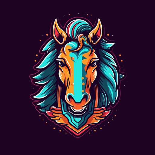 esports Mini horse logo, vivid colors and intricate details that pop out. vector style and futuristic look