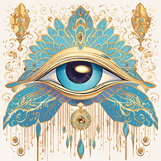 eye of horus, in the style of rococo whimsy, light blue and light gold, pop inspo, water drops, blink-and-you-miss-it detail, florence harrison, sparklecore, vector