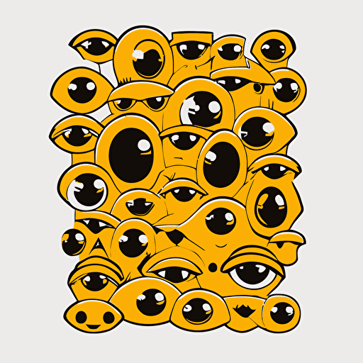 lots of eyes and fire, simple, sticker, plain background, flat, vector art, minimal yellow