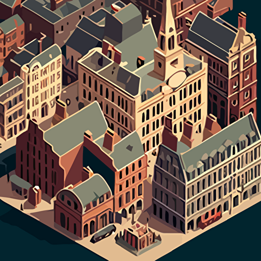 full london downtown in 1900 aerial view, isometric perspective, vectorial style, limited 3 color palette