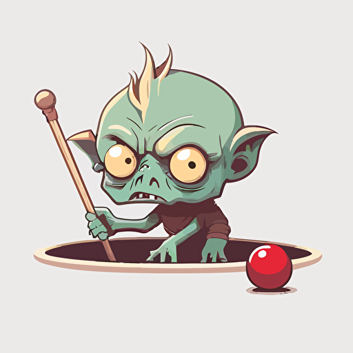 imp playing pool, vector logo, vector art, emblem, simple cartoon, 2d, no text, white background
