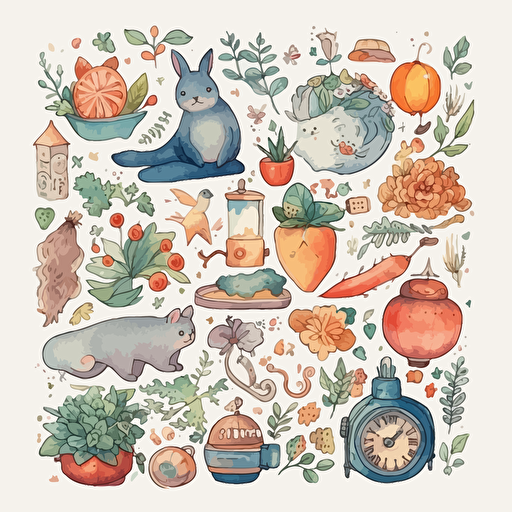 cute simple sticker for journal, vector, cute, highly detailed, clear view, sticker for journal, white background, no shadows, watercolor illustration, happy, ghibli style, watercolor