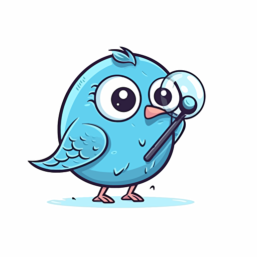 A blue bird holding a magnifying glass. Vector minimalist doodle