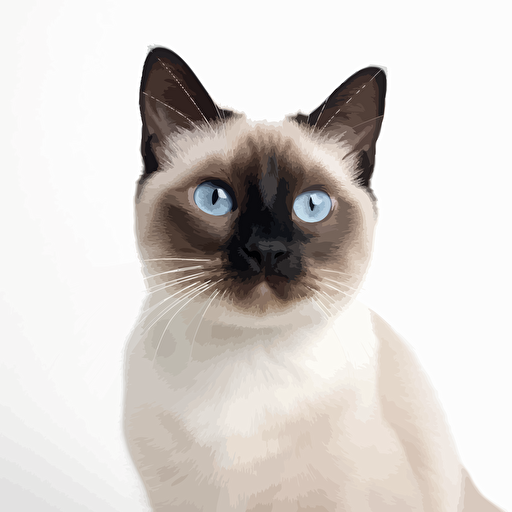 White background,Siamese::2, cat::3, head, big eyes, vector of a cute happy , smile,