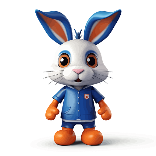a vector picture in Unreal Engine of a rabbit funko pop dressed in Chelsea soccer colors clothes, white background for a clean, minimalist design