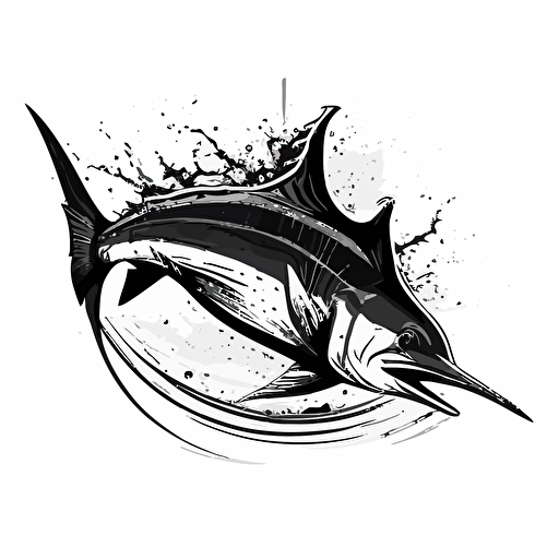 black and white swordfish vector art logo design with large bait in its mouth