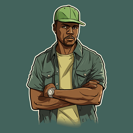 Stickers, vector art, gta 5 style, cj from gta san andreas with a joint in mouth, full-length