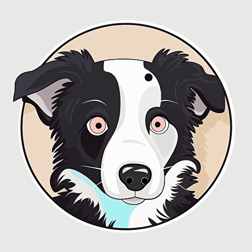 a cute happy border collie, sticker, vector, big eyes