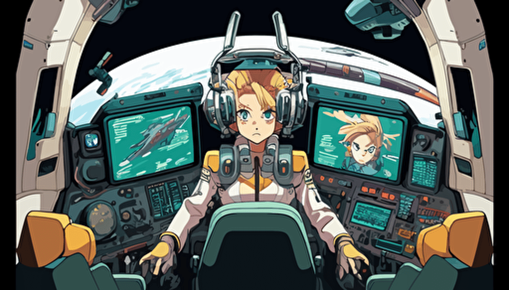 spaceship cockpit,4 seats,anime style,illustration,vector,