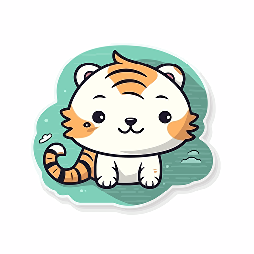 Die-cut sticker, Cute kawaii [tiger] sticker, white background, illustration minimalism, vector, Oceanic Tones