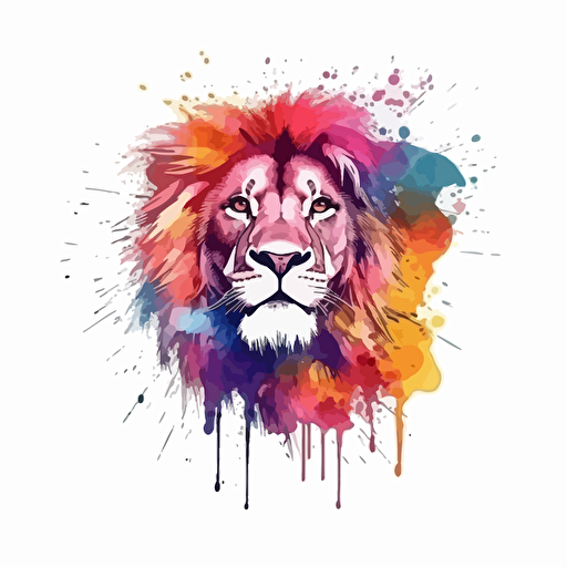 a lion colorful watercolor vector art in style of gaming logo, transparent background