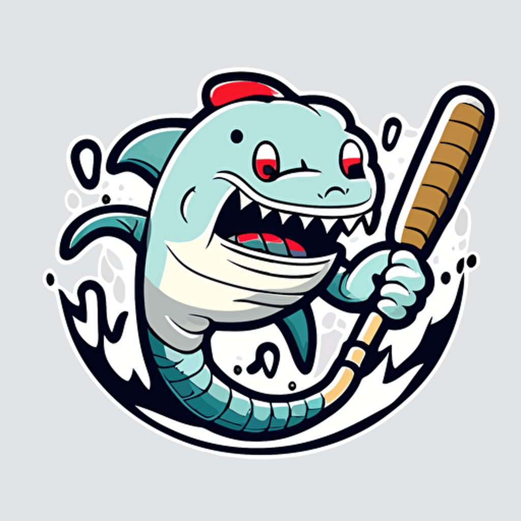 suckermouth catfish, baseball mascot, swinging an american baseball bat, simple vector, rubber hose cuphead style