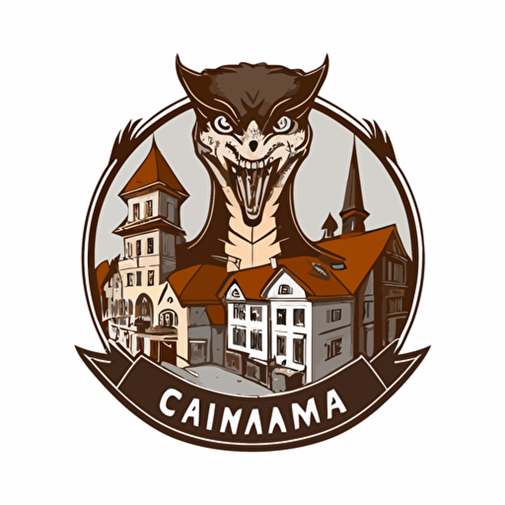 chimera in bad part of town, vector logo, vector art, emblem, simple cartoon, 2d, no text, white background