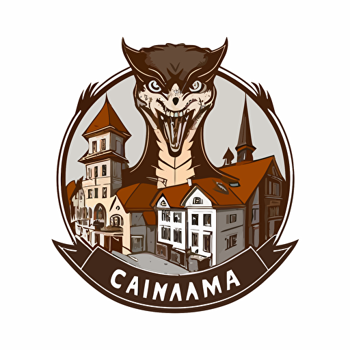 chimera in bad part of town, vector logo, vector art, emblem, simple cartoon, 2d, no text, white background