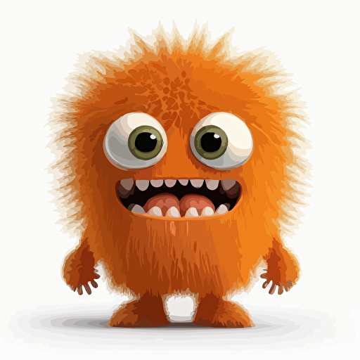 A orange baby fur monster, goofy looking, smiling, white background, vector art , pixar style