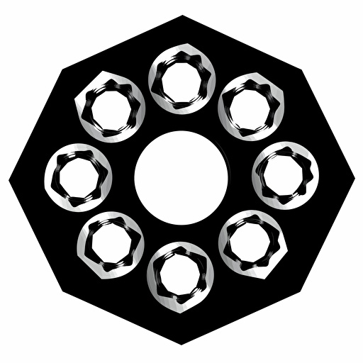 a basic 6 sided pal nut fastener with 8 small indents on the inside. black and white. symmetrical. silohette. vector clipart