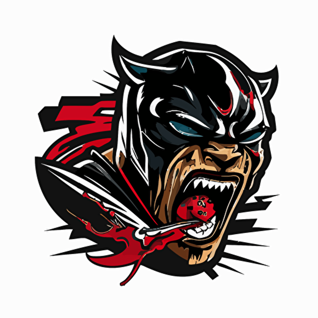 simple vector facing front nfl style mascot logo on white background, aggressive black panther red glowing eyes beast head eating a kebab wrap