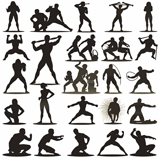 Vector set black silhouettes athlete wrestler in wrestling duel fight greco roman wrestling martial art