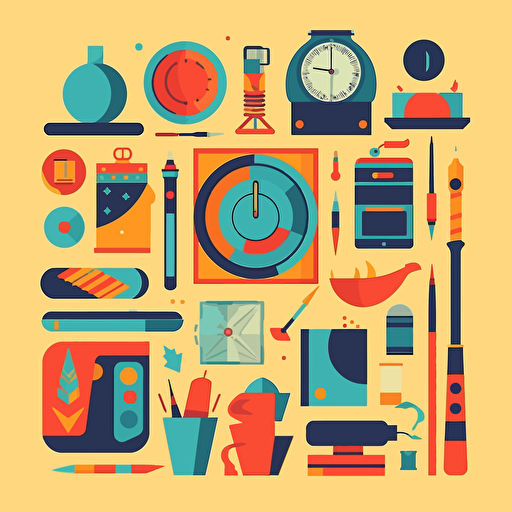illustration assorted group of objects flat art vectorized