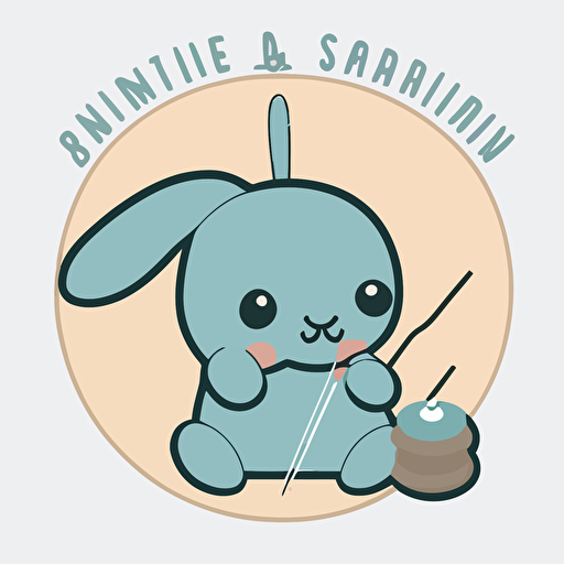 a simple vector logo of a bunny sewing with a needle and thread