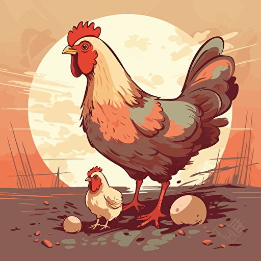 hen with a chick on the farm, cartoon, vector style