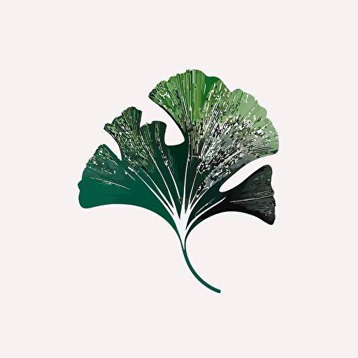 vector logo of a ginkgo leaf, dark green mono-color, white background, no text, minimalist