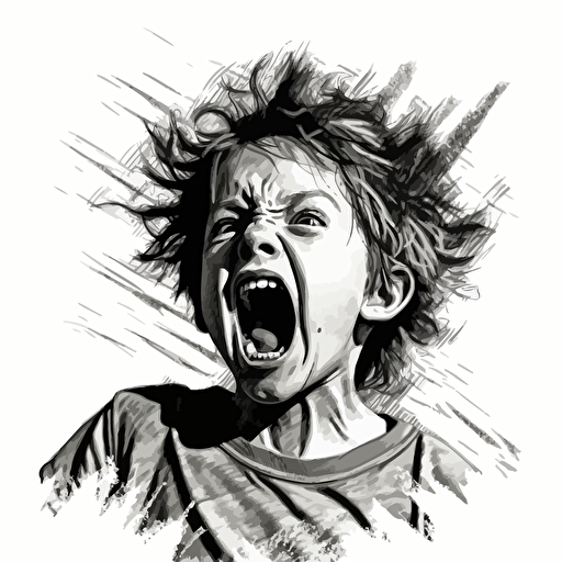 kid screaming vector line drawing ar 16:9