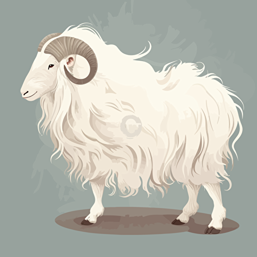 angora goat,long horns, curly hair, white colo,r natural background ,vectoral style