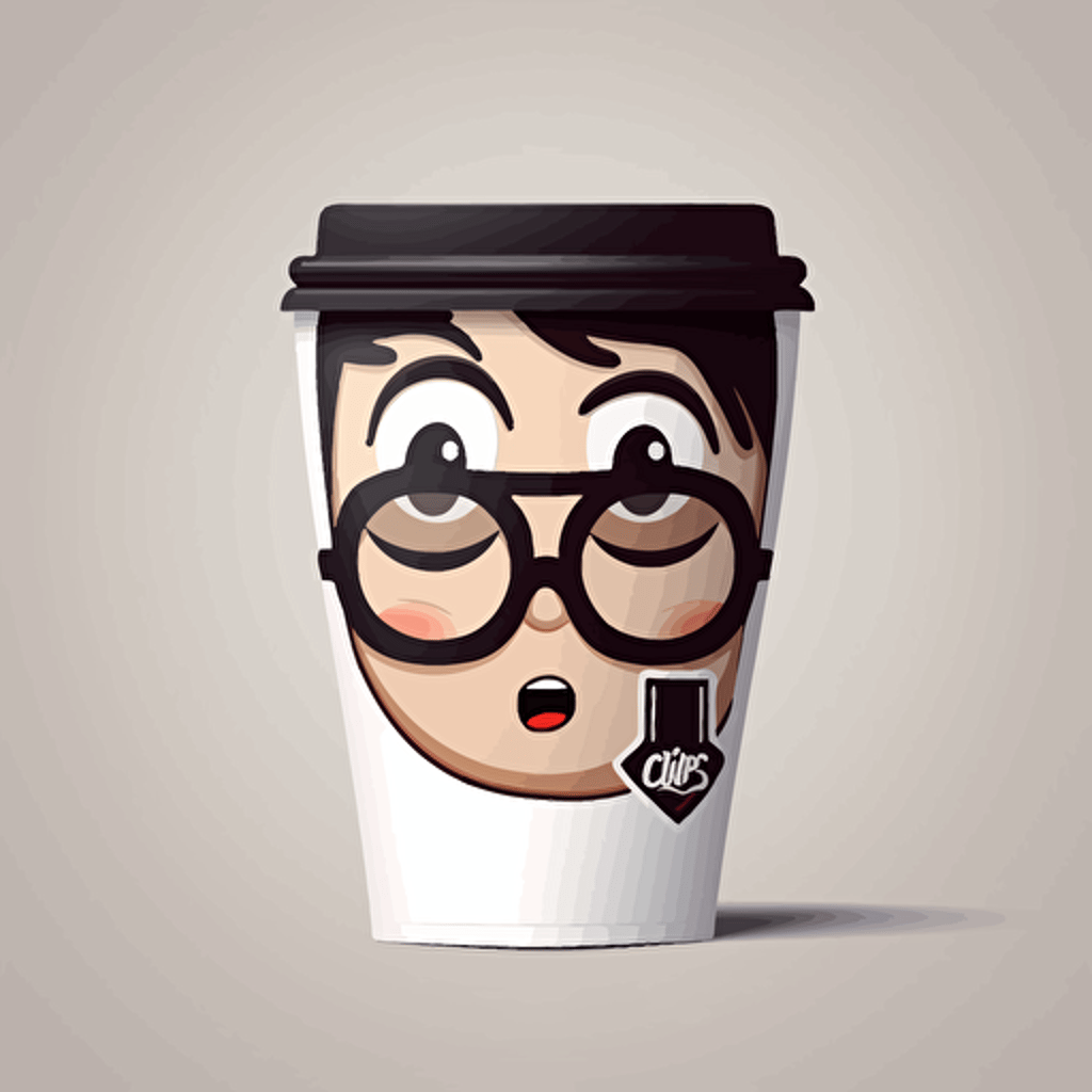 sticker design, super cute pixar coffee cup, vector