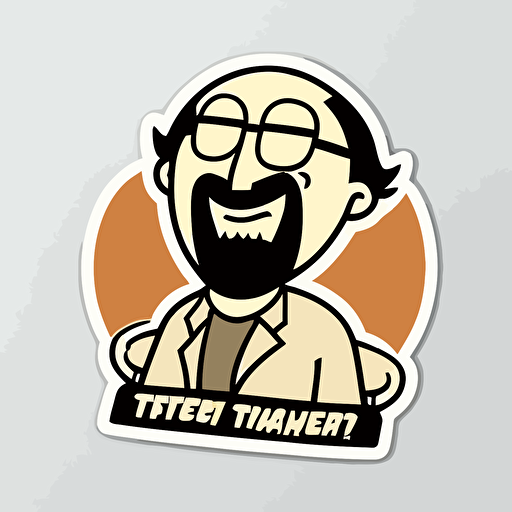 sticker, happy teacher, minimal comic art, vector, white background