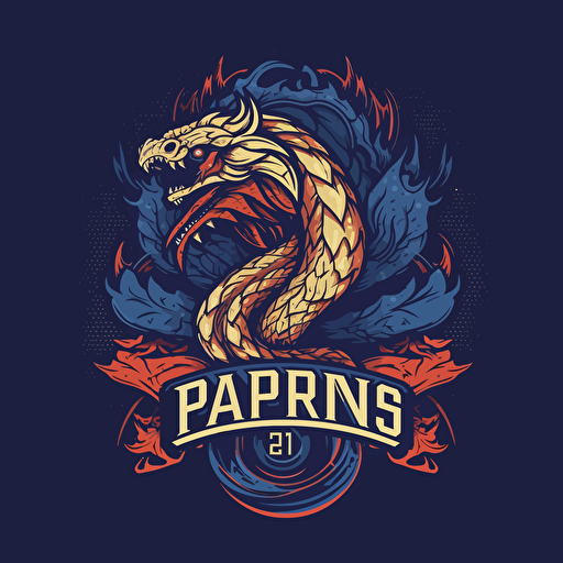 paris saint germain logo with a blue dragon spittin fire, clean, art vector