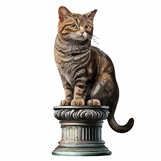 female cat sitting on a pedestal, white background, vector, high definition