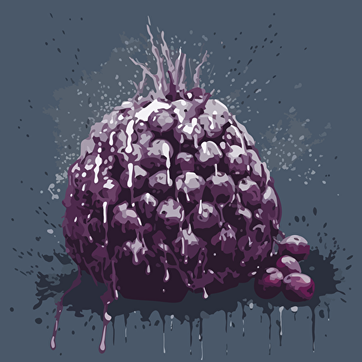 painted delicious blackberry, simple form background, leave a lot of negative space, rough, textured, grainy surface, dusty, vector, desaturated colour drips, graffiti, artificial, highres