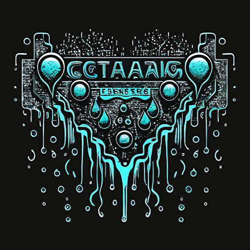 thin Vector logo of a cascading waterfall with gadgets made of water drops, cascading from left to right
