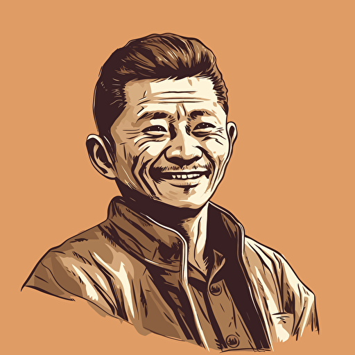 a vector art piaster of a Chinese male, looks like mandela, smiling, frontal stance.
