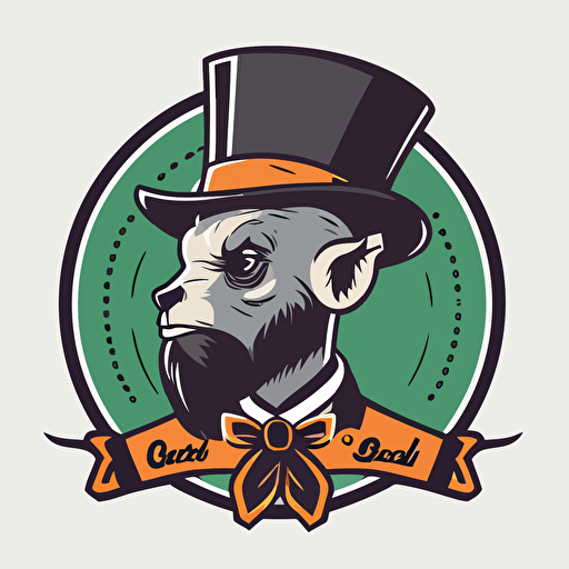 A minimalist flat vector design of a distinguished gentleman goat, sporting a monocle and top hat, with a stylish bow tie and a refined expression, effortlessly combining sophistication with the playful nature of a goat mascot, ideal for a Quote Goat YouTube channel logo
