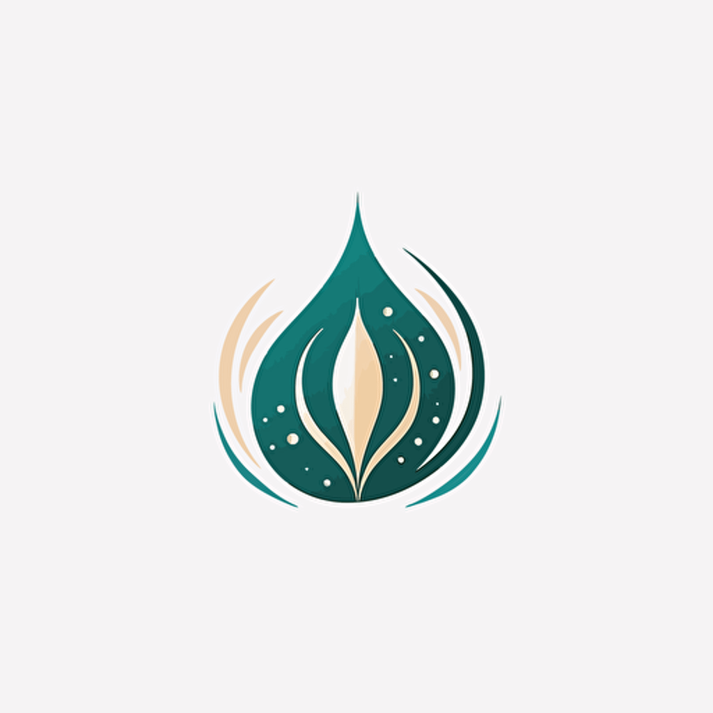 a round white, minimalistic, vector logo for an expensive natural cosmetics company. Incorporate a water droplet