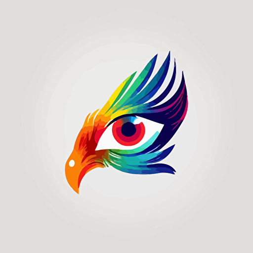 eye logo for a brand using a colorful rooster, flast design, straight line, minimal, vector, white background