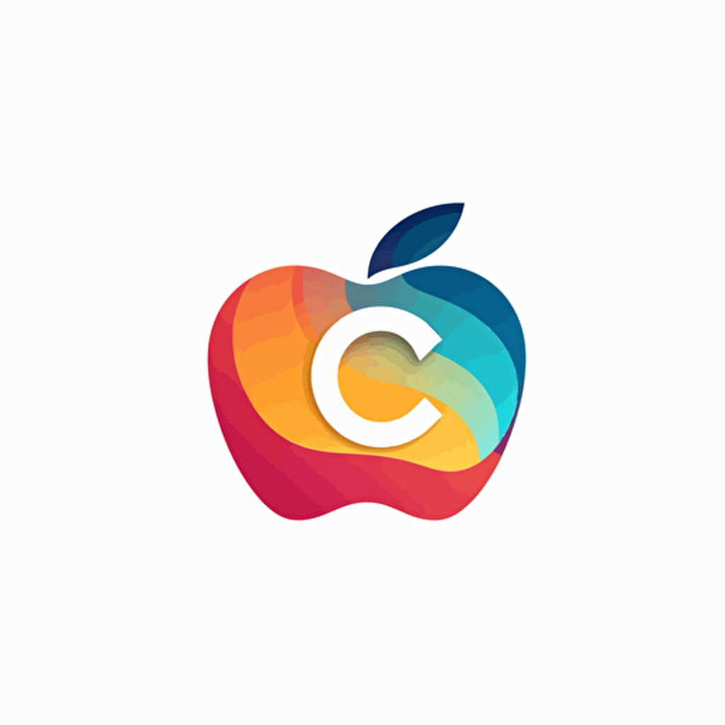 A flat vector logo design, cap letter C in the middle, modern, Apple style, artistic, 3 colors in white background