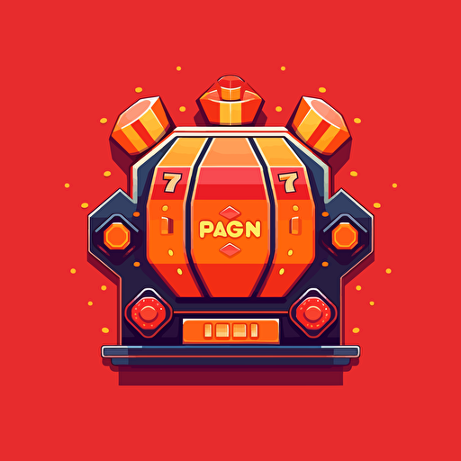 flat vector logo of octagon with classic slot machine inside with reels displaying three diamonds, red orange gradient, simple minimal