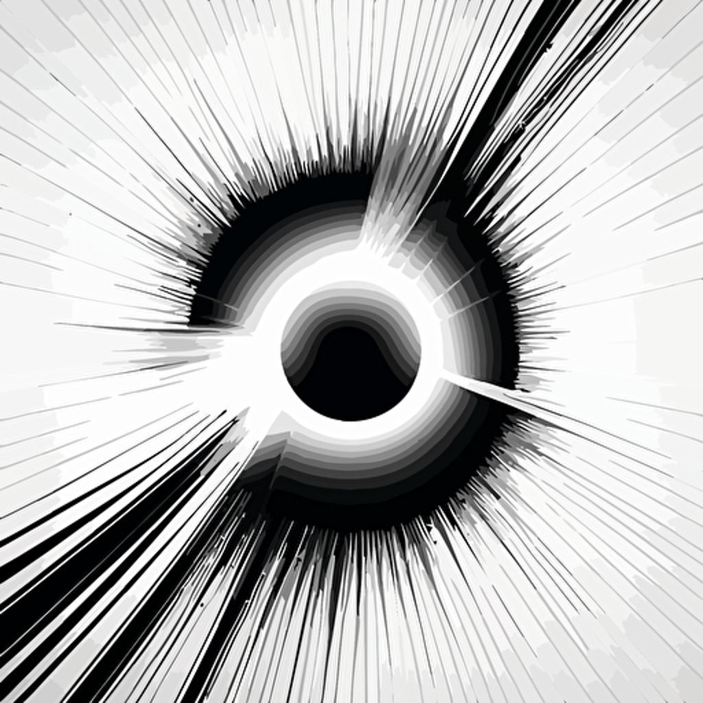 light bending around a black hole, vector, line, white background