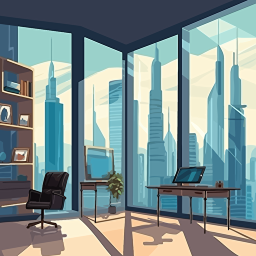 dubai skyscrapers cartoon office window view illustrated vector