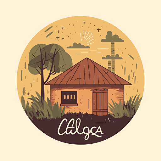 Flat vector logo for eco-friendly Mexican fast-food restaurant La Choza, featuring hut silhouette, earthy colors, sustainable symbols