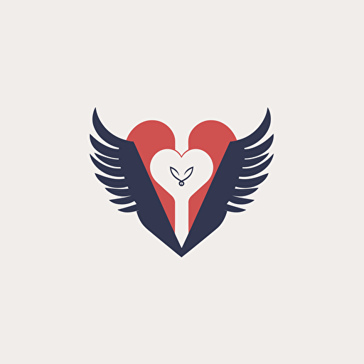 web logo of two wings that create a heart shape at the center, simple, vector, no shading detail, in the style of minimalism, symmetry, bauhaus