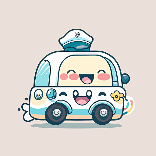 white background, happy, police officer, no fill, kawaii style, driving police car, no color, flat vector