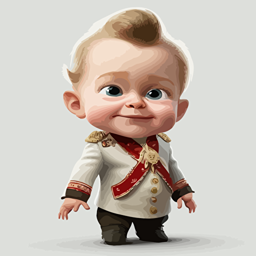 A gorgeus baby dictator, smiling, white background, vector art , pixar style