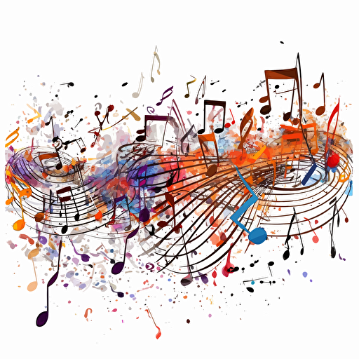 single-line continuous music notes and symbols sketched scene in vector format. HD has beautiful vibrant colors and white background.