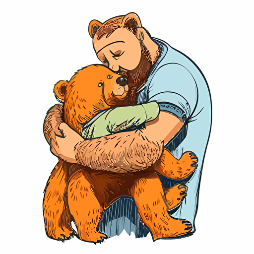dad bear cuddling cub, Clipart, Enthusiastic, Primary Color, comic style, Contour, Vector, White Background, Detailed
